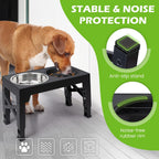 Adjustable Elevated Dog Bowl Stand with 3-Bowl Set – 5 Heights 3.2–12.2 Inch, 2 Stainless Steel Bowls + Slow Feeder Bowl for Small Medium Large Dogs, Raised Feeder in Black or Gray
