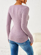 Women's V-Neck Button Long Sleeve Tunic Top – Solid Color Suede Feel Mid-Stretch Elegant Shirt for Spring & Fall Layering