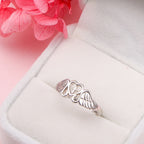 S925 Sterling Silver Angel Wing Memorial Ring – A Piece of My Heart Lives in Heaven, Rhodium Plated, Sympathy Gift for Loss of Mom Dad Grandma Grandpa Daughter Son, Sizes 5-10