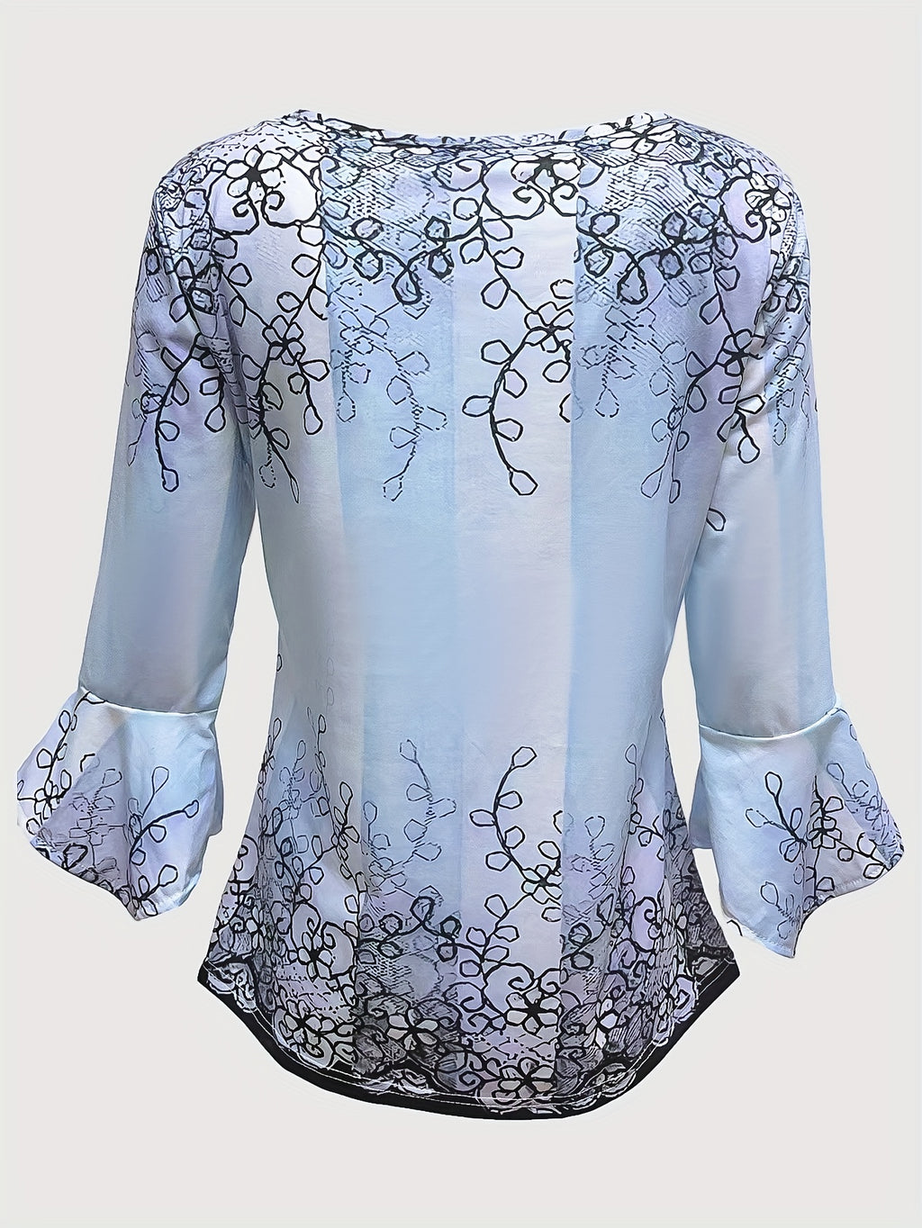 Floral Print Button-Front Blouse Women Ruffle Flare Sleeve Casual Tunic Top Soft Stretch Knit Fabric Spring Summer Fall S-XXL Machine Washable