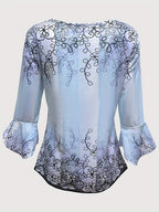 Floral Print Button-Front Blouse Women Ruffle Flare Sleeve Casual Tunic Top Soft Stretch Knit Fabric Spring Summer Fall S-XXL Machine Washable