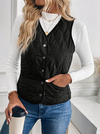 Women's Thermal Lined Quilted Vest | V-Neck Sleeveless Puffer Vest Warm Layering Jacket for Fall Winter Outerwear