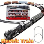 Electric Train Set for Kids - 19 Tracks 137.8 inch Expandable Layout, 10 Cars Electric Locomotive with Flashing Lights, Detachable Track | Classic Vintage Train Toy Gift for Boys Ages 3+ Christmas Birthday
