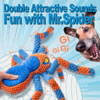 Squeaky Spider Dog Toy for Large Dogs – Interactive Crinkle Tug of War Plush Puppy Toy with Squeaker Head & Crinkle Legs, Keeps Dogs Busy for Hours, No Battery Needed, Blue & Red Spider