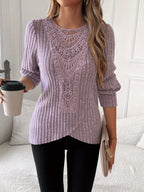Lace Trim Long Sleeve T-Shirt Women Round Neck Elegant Casual Tops Soft Lightweight Blouse Pink Grey Blue S-XXL US Warehouse