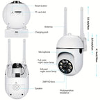 WiFi Security Camera 2-Pack 3MP Full HD - Night Vision, 2-Way Audio, Motion Detection & Real-Time Alerts, IP54 Waterproof Indoor Outdoor Surveillance Camera with App Remote Access & USB