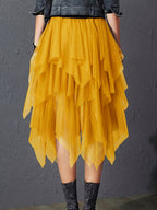 High Waist Tiered Tulle Skirt Women A-Line Flared Mesh Skirt Elegant Loose Fit Solid Color Spring Summer Party Skirt S-XXL