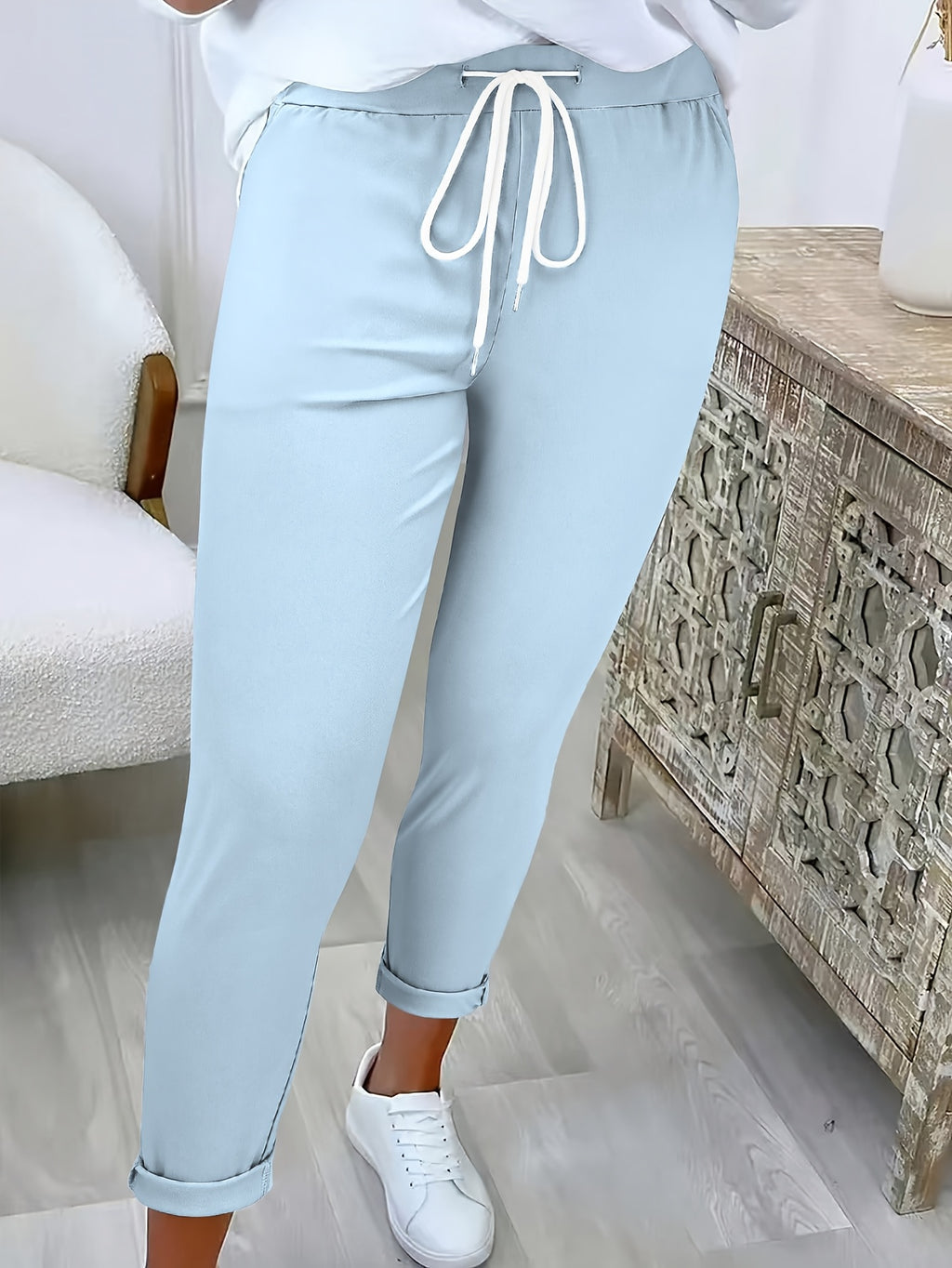 Women's Drawstring Casual Pants Elastic Waist Loose Fit Trousers Lightweight Stretch Soft Fabric Ladies Fashion Bottoms S-XXL Multiple Colors