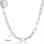 925 Sterling Silver Paperclip Chain Necklace for Women & Men – 3mm Thick Bohemian Style with Synthetic Stone, 20/22/24 Inch, Gift Box Included, Durable Everyday Jewelry for Daily Wear & Gifting