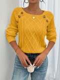 Women's Round Neck Lantern Sleeve Sweater Textured Button Knit Pullover Top for Fall Winter S M L XL XXL Multiple Colors