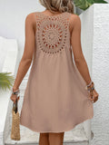 Women Elegant V-Neck Sleeveless Dress Solid Color Lace Detail Above Knee Spring Summer Date Night Dress Apricot Light Green Champagne White Black S M L XL XXL