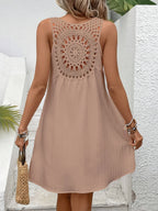 Women Elegant V-Neck Sleeveless Dress Solid Color Lace Detail Above Knee Spring Summer Date Night Dress Apricot Light Green Champagne White Black S M L XL XXL