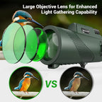10x42 HD Monocular Telescope with Phone Adapter & Tripod – FMC Lens Compact Scope for Bird Watching, Wildlife, Hiking, Camping, Concerts & Sports – Black & Green, Christmas Gift