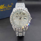 Men's Iced Rhinestone Quartz Watch Classic Business Fashion Wrist Watch with Date Display Zinc Alloy Strap Silver Gold Luxury Style Gift for Him