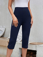 Women's Solid Color Tight-Fitting Capri Leggings – High-Stretch Slim Fit Cropped Pants for Summer Workout, Yoga & Casual Wear in Navy Blue