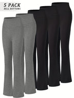 Women's High Waisted Flare Bell Bottom Yoga Pants 5-Pack Tummy Control Full-Length Bootleg Leggings Soft Stretch Wide Leg Pants for Yoga Gym Dance Pilates Year-Round Wear Sizes S-XXL