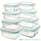 Glass Food Storage Containers Set of 8 with Lids – Borosilicate Leak-Proof Meal Prep Containers, Oven Microwave Dishwasher Safe, Stackable Kitchen Storage for Leftovers & Lunch