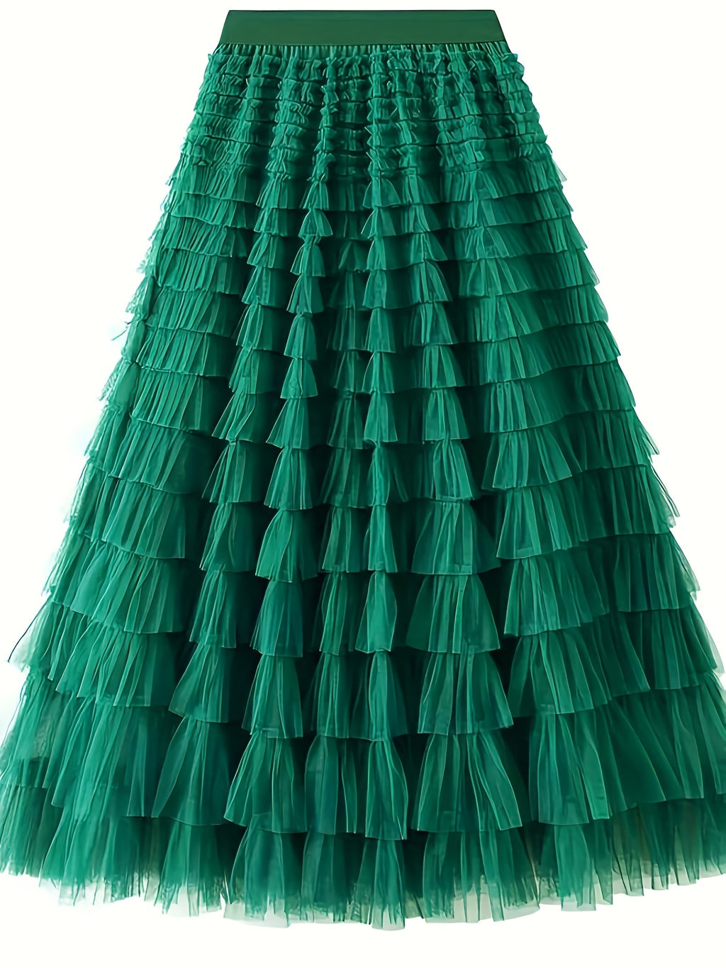 Women's Elegant Mesh Long Cake Skirt – A-Line Flared Hem Contrast Mesh Elastic Waist Maxi Skirt for Fall, Winter & Formal Occasions