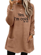 Women's Double-Sided Letter Print Sweatshirt – 100% Polyester Crew Neck Long Sleeve Casual Pullover with Pocket for Fall Winter