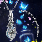 Butterfly Crystal Urn Necklace for Ashes - Teardrop Cremation Pendant Holder for Women, Animal Memorial Jewelry for Pet & Human Loss, Elegant Silver Keepsake Necklace (Silvery)