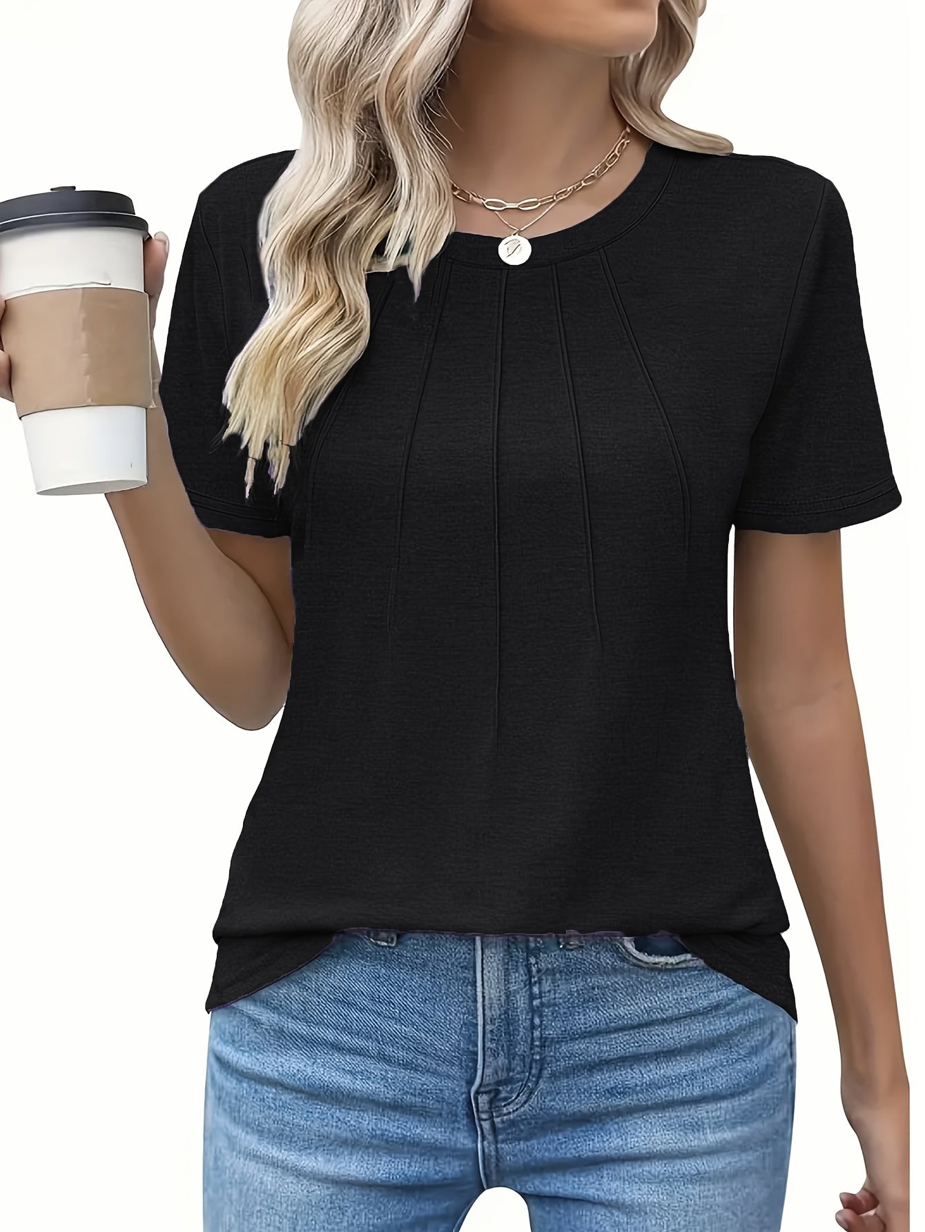 Women's Solid Color Round Neck Short Sleeve T-Shirt Casual Loose Relaxed Fit Micro Stretch Lightweight Summer Top Machine Washable S M L XL XXL