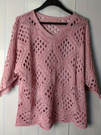 Bohemian V-Neck Openwork Sweater Women 3/4 Sleeve Lightweight Pullover Spring Summer Fall Casual Tops US Warehouse