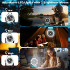 Rechargeable Portable Camping Fan with LED Light & Hanging Rope - 4-Speed USB Battery Powered Tent Fan for Outdoor Travel Indoor Home