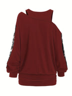Lace Splicing Long Sleeve Top Women Casual Loose Knit Shirt Fall Winter Contrast Lace Panel Blouse Black Deep Red Olive Green Dark Gray S M L XL XXL
