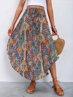 Women's High-Waisted Pleated Skirt – Stylish Printed Curved Hem Casual Midi Skirt for Summer, Spring & Everyday Wear