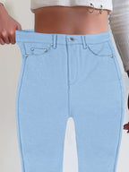 Women's High Waist Stretch Skinny Jeans Metal Button Detail Street Style Slim Fit Denim Pants 10 Colors S-XXL