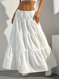 Women's Solid Color Tie-Back Flared A-Line Midi Skirt – Elegant Loose Swing Skirt Western Fashion Spring Summer Fall Casual Chic Half Skirt