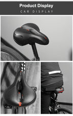 Gel Padded Bike Seat Waterproof Shock-Absorbing Bicycle Saddle – Soft Foam Leather Wide Cushion with Reflective Strip for City, Mountain, Road & Sport Bikes, Universal Fit for Men & Women