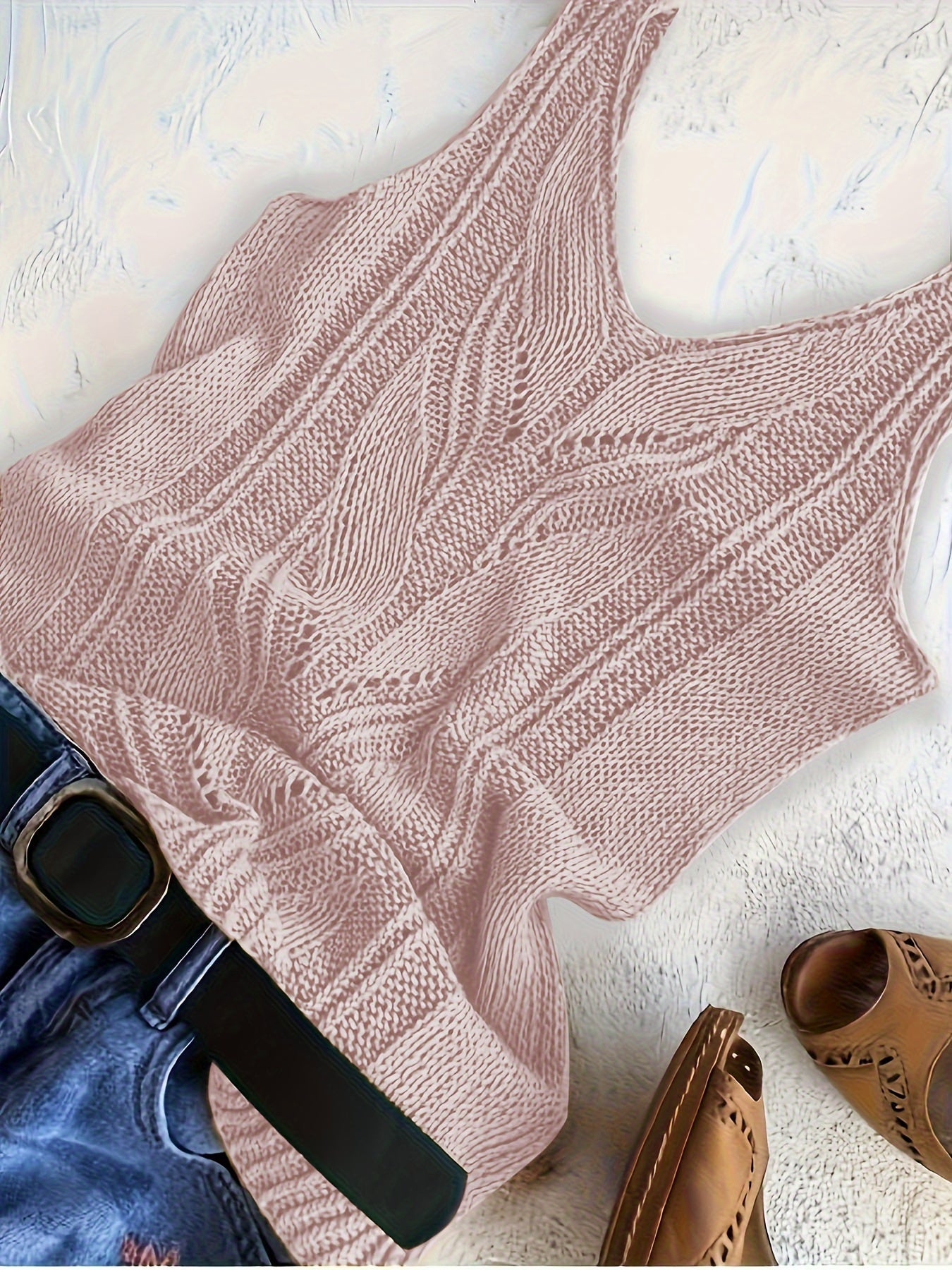 Women's V-Neck Knitted Tank Top – Elegant Sleeveless Solid Color 100% Acrylic Knit Vest for Summer, Available in 15 Colors