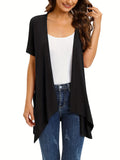 Women's Dual Pockets Open Front Coat Short Sleeve Halter Neck Asymmetrical Hem Knit Cardigan - Casual Lightweight Outerwear for Spring Summer Beach Vacation