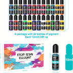 24 Color Liquid Epoxy Resin Colorant Set - Highly Concentrated Resin Dye for Jewelry Making, Resin Art, Painting and DIY Crafts, 0.35oz / 10ml Each, Complete Color Kit for Beginners and Artists