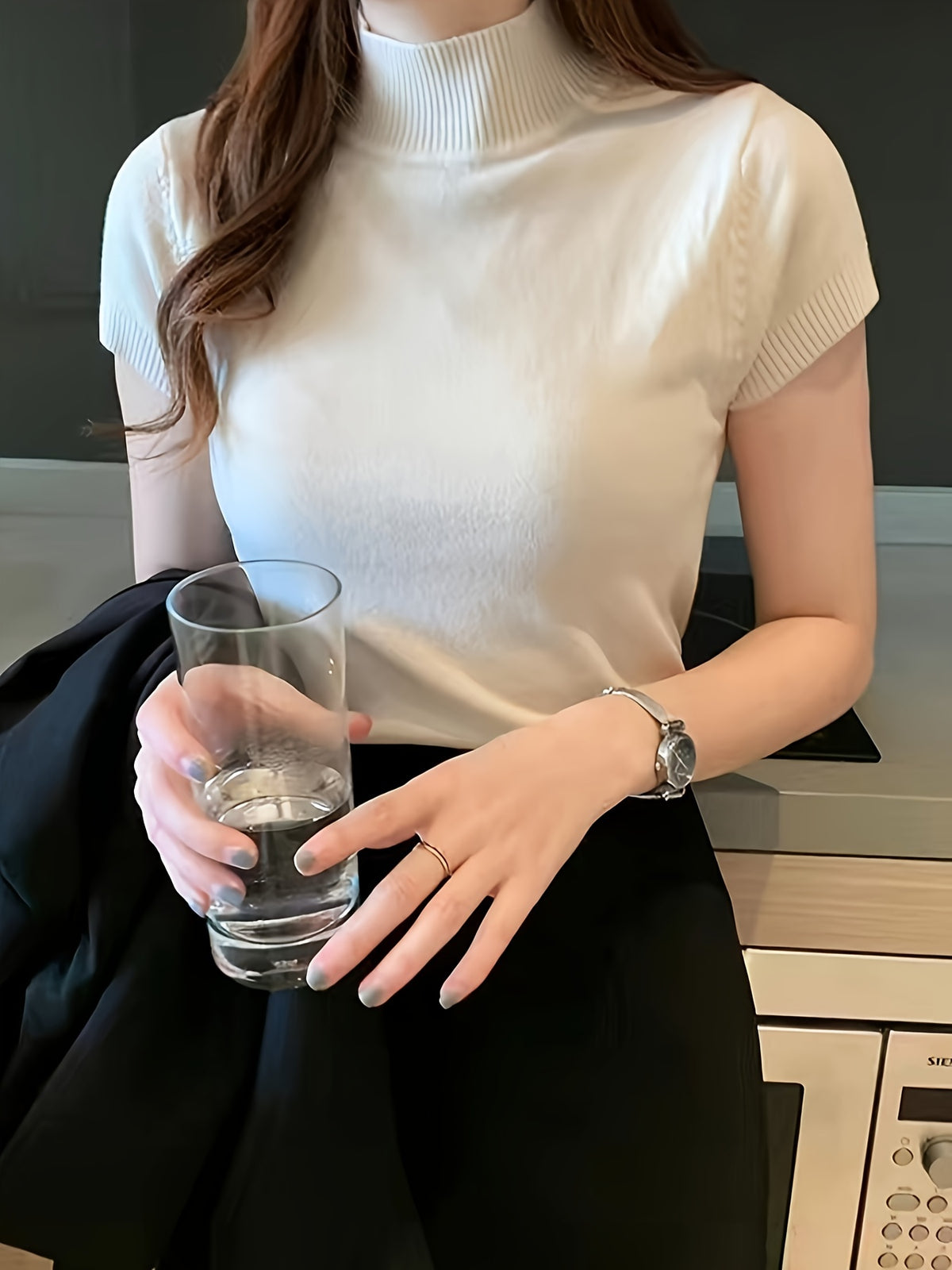 Women's Ice Fiber Half-High Collar Short Sleeve Pullover | Lightweight Cooling Thin Knit Top Versatile Summer Casual Wear
