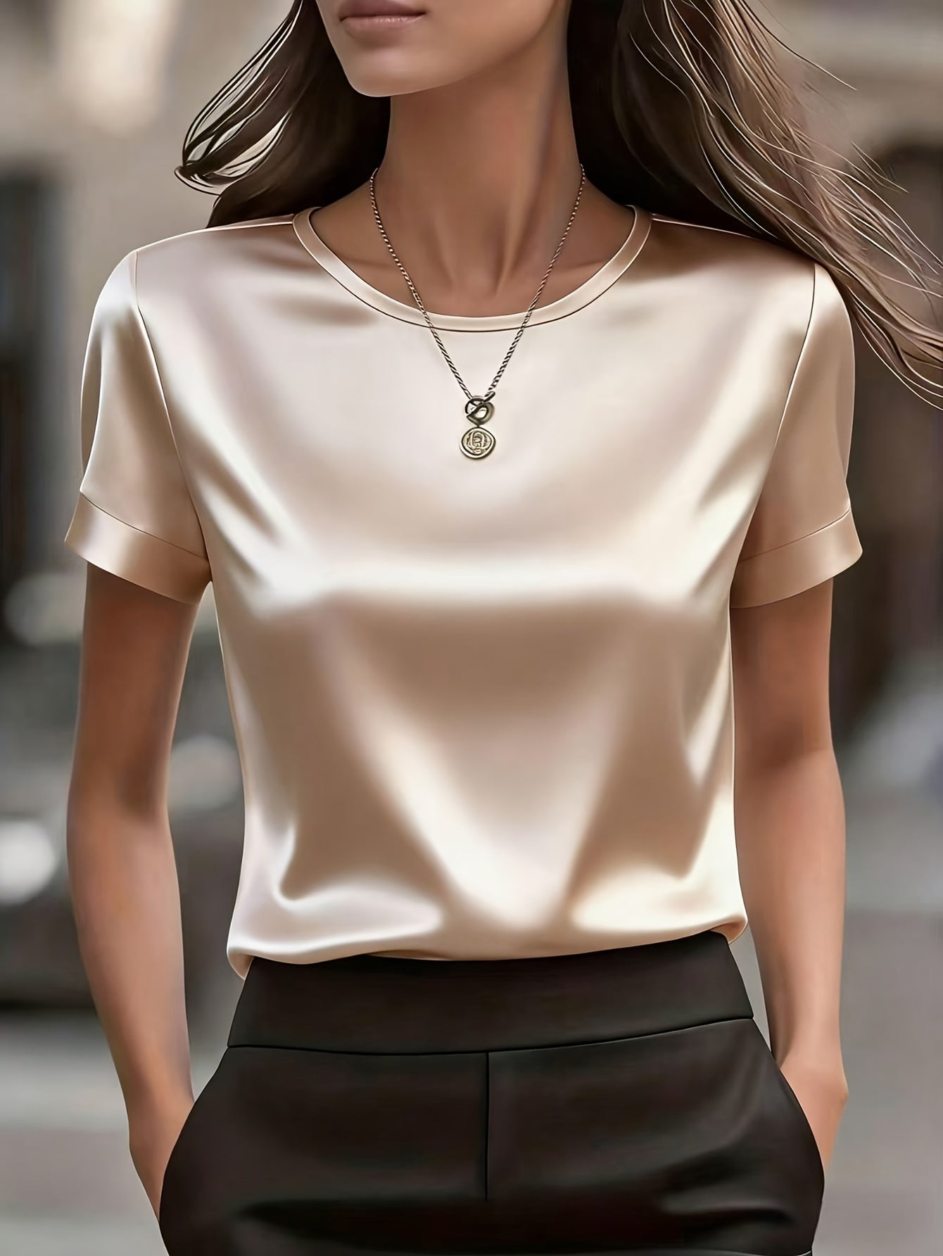 Women's Slim-Fit Elegant Office T-Shirt – Solid Color Formal Fitted Top for Work, Business Casual & Everyday Professional Style