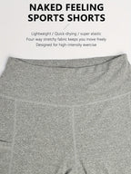 Women's High-Waisted Yoga Shorts 4-Pack Butt-Lifting 5-Pocket – Mid-Stretch Breathable Seamless Workout Shorts for Summer Yoga, Pilates & Gym Training (Red, Black, Gray, Navy Blue)