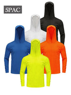Men's Quick-Dry Hoodie 5-Pack Windproof Moisture-Wicking – Breathable Ice-Fabric Long Sleeve Athletic Sweatshirt for Sports Fitness Outdoor Hiking, S M L XL XXL XXXL