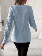 Lace Trim Long Sleeve T-Shirt Women Round Neck Elegant Casual Tops Soft Lightweight Blouse Pink Grey Blue S-XXL US Warehouse