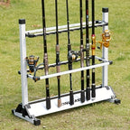 Portable Fishing Rod Holder Rack for 24 Rods Aluminum Alloy Rust-Resistant with Cushioned Grips - Lightweight Organizer for Garage, Cabin, Bedroom & Fishing Storage