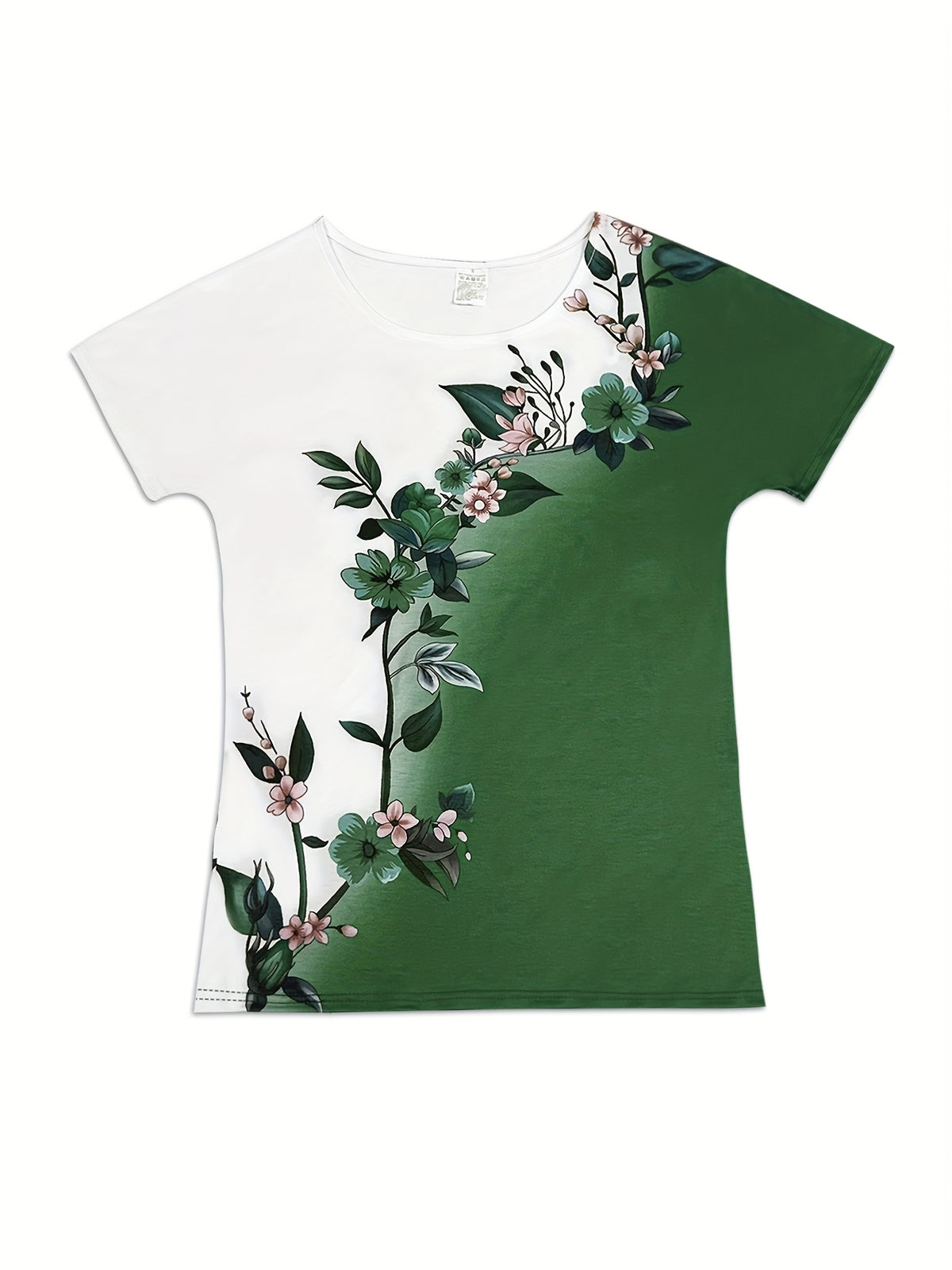 Women's Floral Print Short Sleeve T-Shirt Round Neck Slim Fit Color Block Casual Top Summer Trendy Streetwear S M L XL XXL