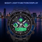 Men's Vintage Business Chronograph Watch with Steel Band – Dual Movement Waterproof Wristwatch with Band Adjustment Tool Father's Day Birthday Gift for Men