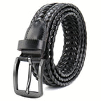 Men's Leather Braided Belt – Woven Hollow Design with Gold Zinc Alloy Buckle, Casual Dress Belt for Golf Pants Jeans Everyday Wear, Sizes 34" to 50", Great Gift for Dad