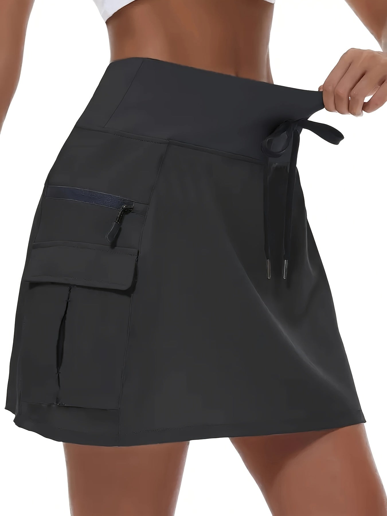 Women's High-Waist Quick-Dry Shorts | Zipper Closure Drawstring Breathable Woven Polyester Shorts with Multiple Pockets for Workout Casual Spring Summer