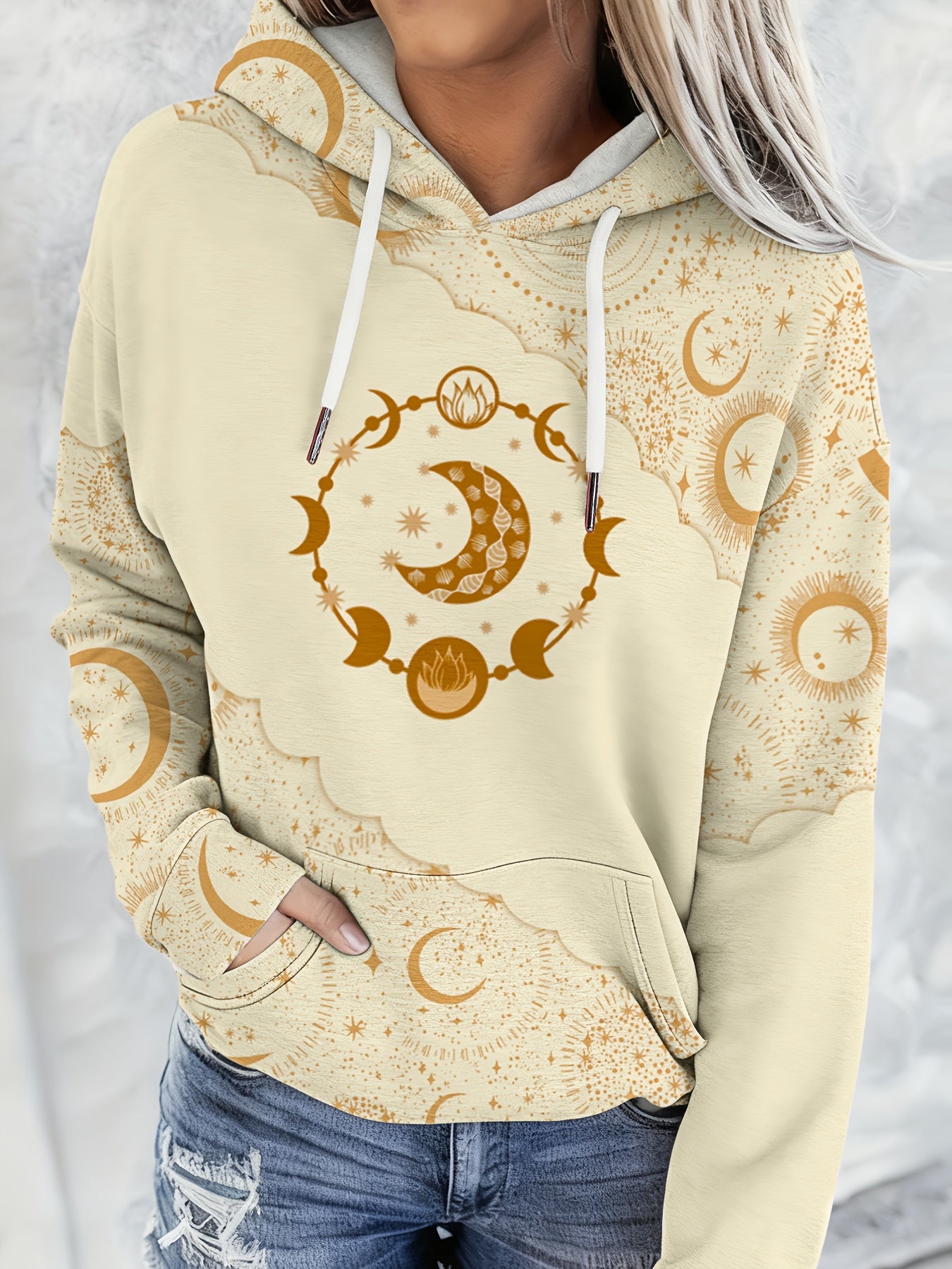 Vintage Print Hooded Sweatshirt Women Ethnic Western Style Boho Pullover Hoodie Casual Top Mixed Color S-XXL US Warehouse