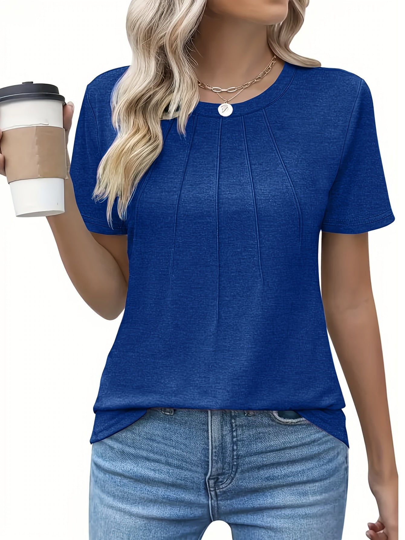 Women's Solid Color Round Neck Short Sleeve T-Shirt Casual Loose Relaxed Fit Micro Stretch Lightweight Summer Top Machine Washable S M L XL XXL