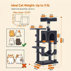 Multi-Level Cat Tree Tower 44-66 Inch with Hammock Sisal Scratching Posts Cozy Cave Perches Anti-Tilt Stable Cat Condo for Multi-Cat Families Kittens & Cats Gift