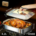 Stainless Steel Baking Pan Set 4-Piece – 2 Deep Roasting Pans & 2 Lidded Pans with Handles, 6-Liter 16.14-Inch Rectangular Baking Dish for Turkey, Lasagna, Fish & Chicken, Dishwasher Safe