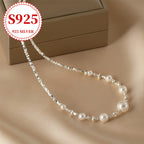 925 Sterling Silver Freshwater Pearl Necklace for Women – Elegant Retro Luxury Jewelry for Marriage Proposals, Engagements, Anniversaries, Valentine's Day, Daily Wear, Dates & Parties